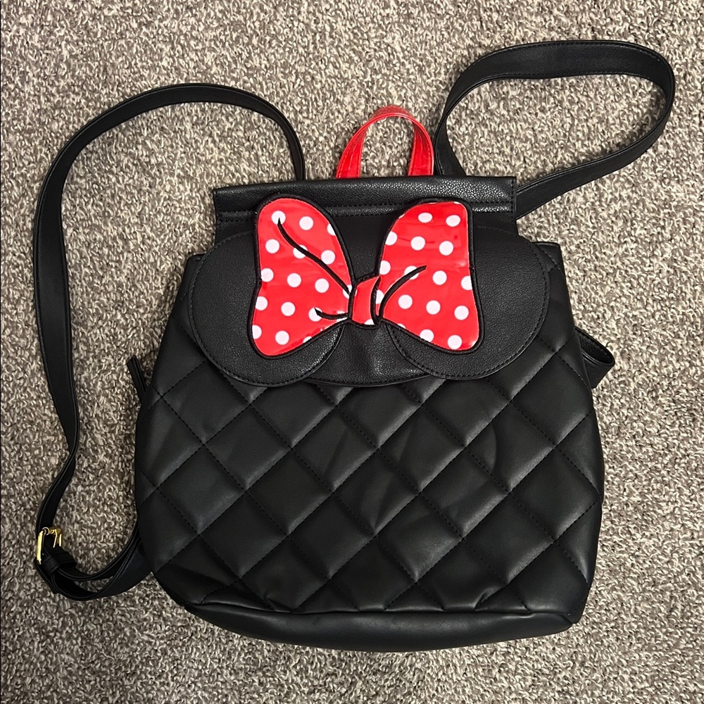 Disney Danielle Nicole Black Quilted Backpack with Red Polka Dot Bow